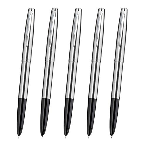 JINHAO 911 Stainless Steel Fountain Pen Set - 5 Pack EF Nib Classic Metal Pens for Adults, Lightweight Professional Writing & Signature