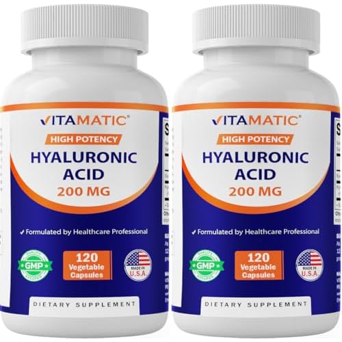 Vitamatic 2 Pack Hyaluronic Acid Supplements 200mg - Supports Healthy Connective Tissue and Joints - Promote Youthful Healthy Skin - Total 240 Capsules