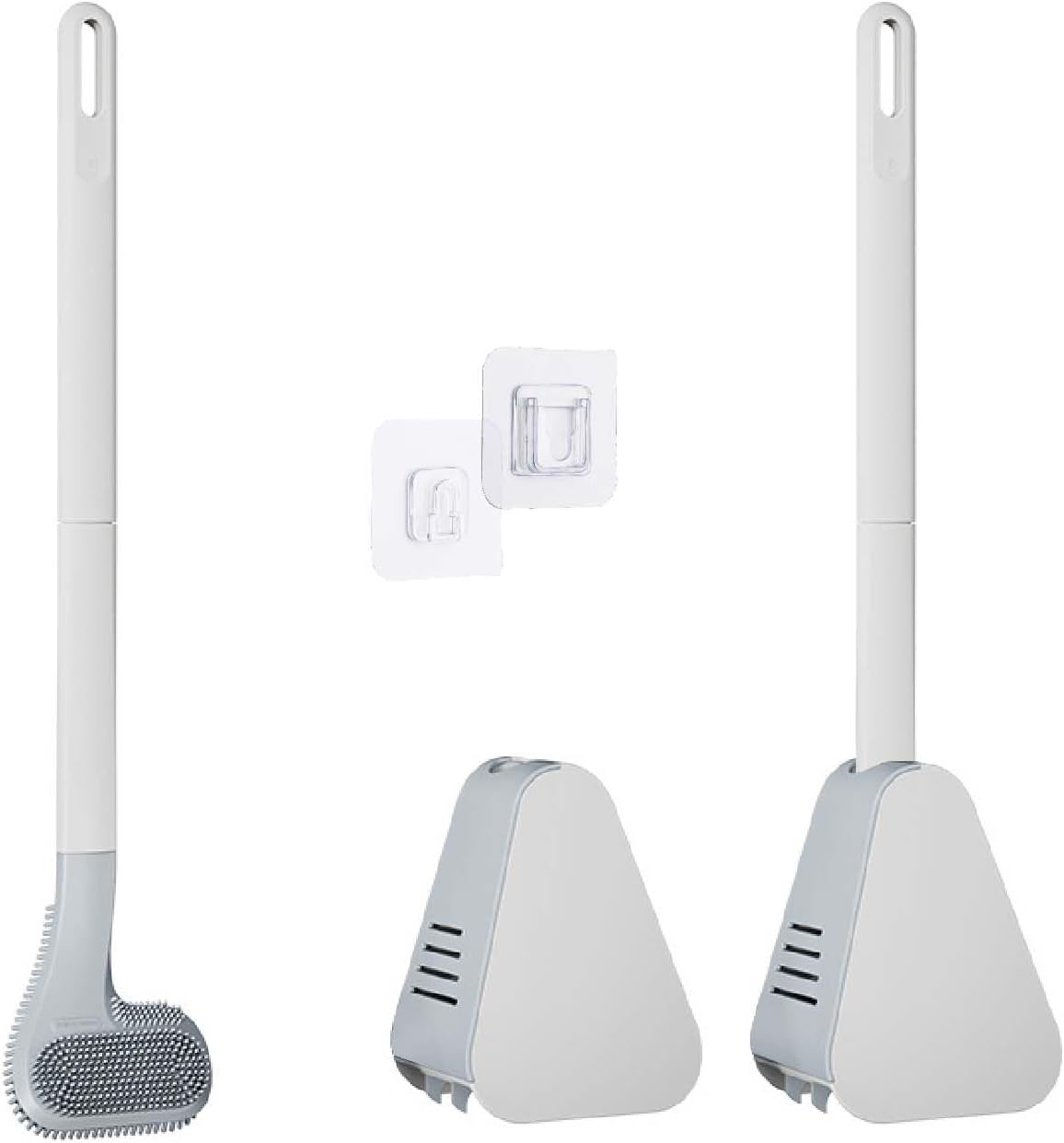 Toilet Brush, Long Handle Golf Toilet Brush with Holder 360° Deep Cleaning Flexible Silicone Toilet Cleaner Brush Wall Mounted for Bathroom 2Pcs White