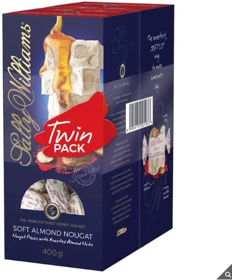 Sally Williams Original Recipe Soft Almond Nougat | Hand Made With The Finest Ingredients | Individually Wrapped | Sweet Exceptional Nougat | 800g