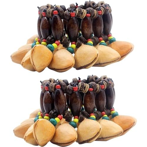 Vilihkc 2 PCS African Tribal Style Nuts Handbell Seed Rattle Bracelet Anklet Natural Percussion Accessories Musical Instrument