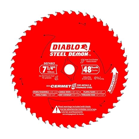 Diablo Steel Demon Cermet II Saw Blade with Triple Chip Grind and Perma-Shield Coating - Ideal for Medium Metal Cutting - 7-1/4" Diameter, 48 TCG Teeth - D0748CF