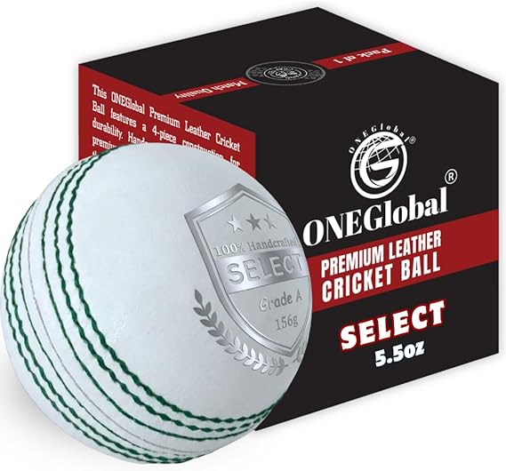 Select Leather Cricket Ball | 100% Handcrafted, 156g - 5.5oz, 4-Piece Construction | Ideal for T20, Net Practice, Training etc.