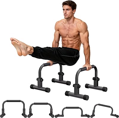 READAEER Adjustable Push Up Bar, High Strength Non-Slip Parallettes Bars & Dip Bars With Foam Handles,Heavy-Duty Calisthenics Parallel Bars for L-Sit, Dips, Home Gym Strength Training Workout