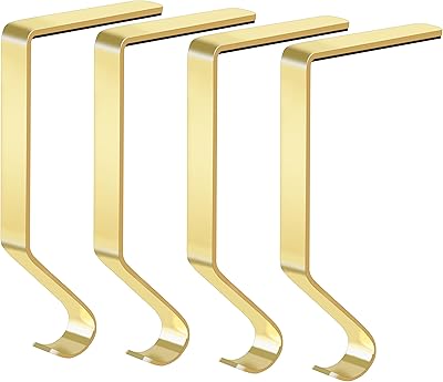 Palonu Christmas Stocking Holders Mantel Stcoking Hangers Metal Ornament Hooks Fireplace Hanger Grip for Christmas Party Decorations 4, Gold