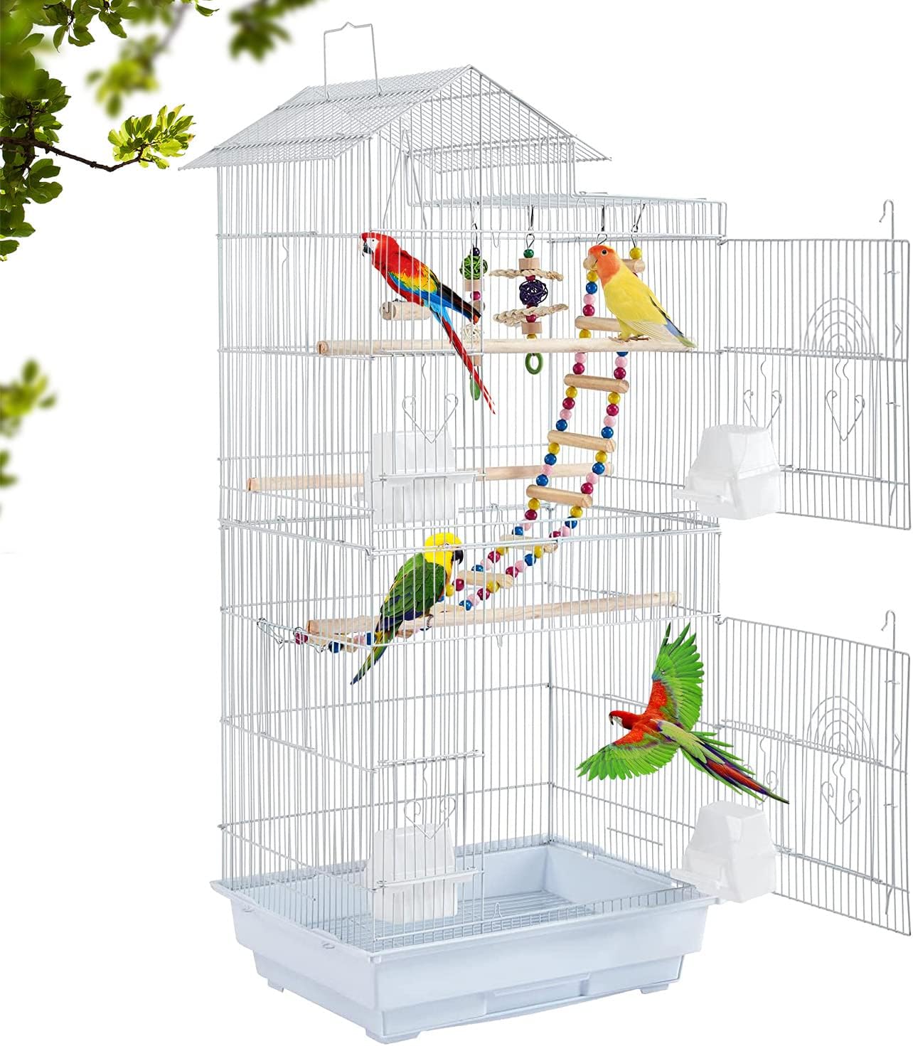 BestPet 39 inch Roof Top Large Flight Parrot Bird Cage Accessories Medium Roof Top Large Flight cage Parakeet cage for Small Cockatiel Canary Parakeet Sun Parakeet Pet Toy (Almond)