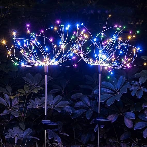 XIHAMA Solar Garden Lights 2 Pack,Fairy Firework Lights for Outdoor Yard Planter Pathway Patio Party Wedding Decorative,200 LEDs with 8 Lighting Modes