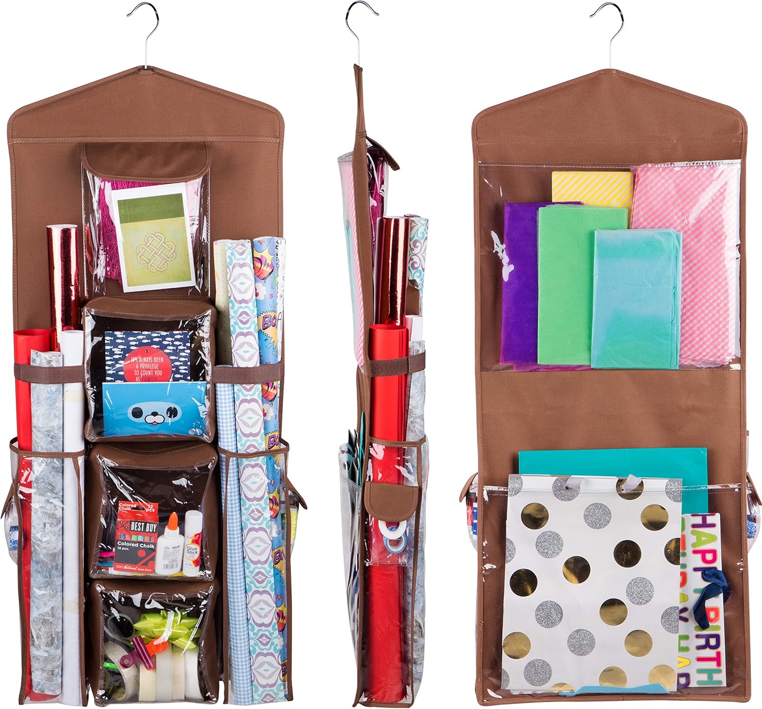 Double-Sided Hanging Gift Bag and Gift Wrap Organizer (Beige)